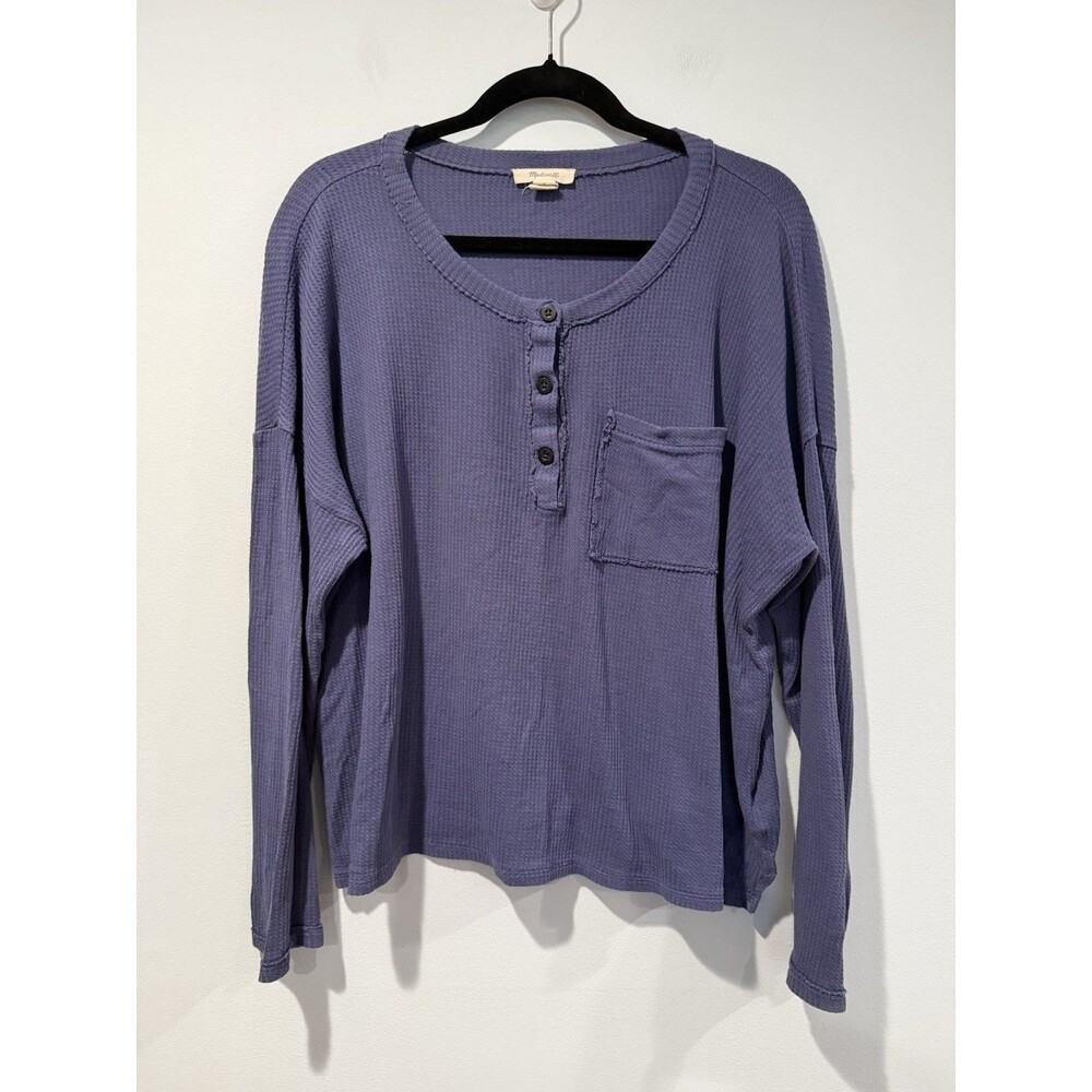Madewell Waffle Knit Henley Top Women Medium Oversized 100% Cotton Grunge Travel